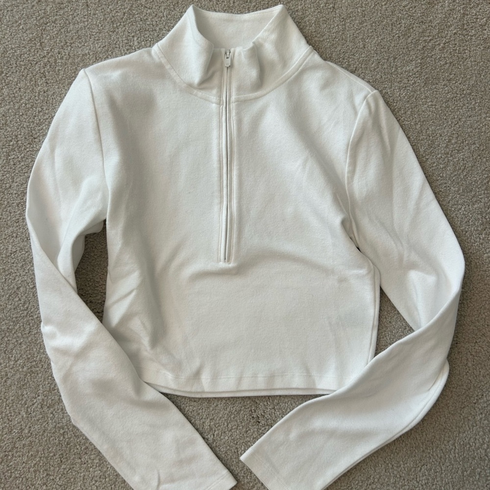 Sunday Best White Fitted Crop Long Sleeve Sweatshirt